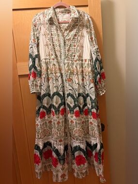 buttoned floral maxi dress Khaki Floral Puff Sleeve V Neck Buttoned Front Maxi Dress